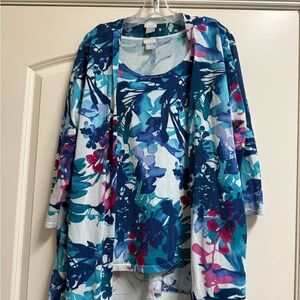 Chico's Teal and White Patterned Top